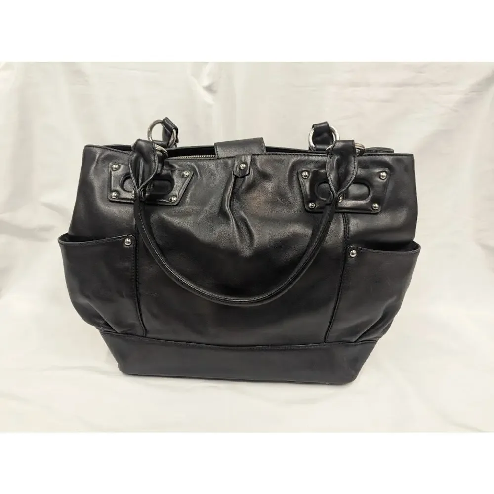 Donald J. Pliner Black Leather Satchel Tote Shoulder Bag Purse with Change Purse - Picture 1 of 9
